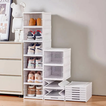 3/6 Layers Foldable Shoes Storage Box Transparent Sneaker Shoes Box Stackable Dustproof Cabinet Shoe Organizers Rack Shelf
