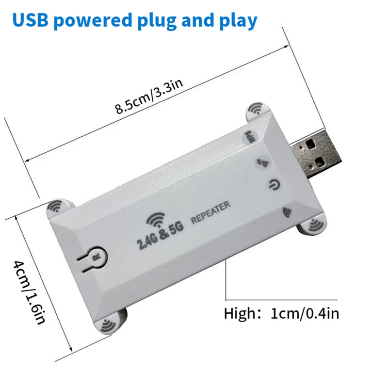 1200Mbps Wifi Extender USB Portable Wifi Repeater 2.4G/5G Router Wifi Booster Long Range Wifi Amplifer Home Network Extension