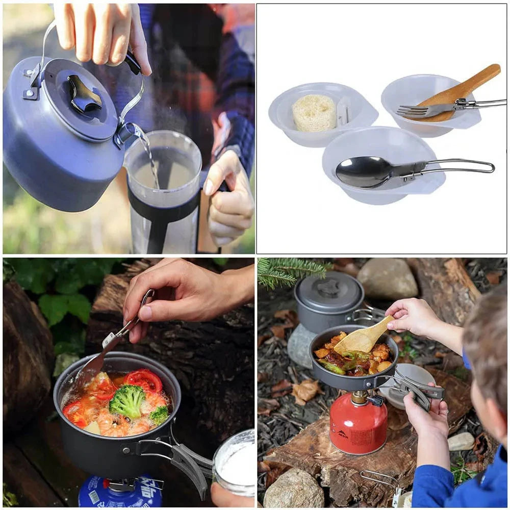 Outdoor camping cookware portable camping equipment outdoor tableware water kettle cookware set aluminum alloy material