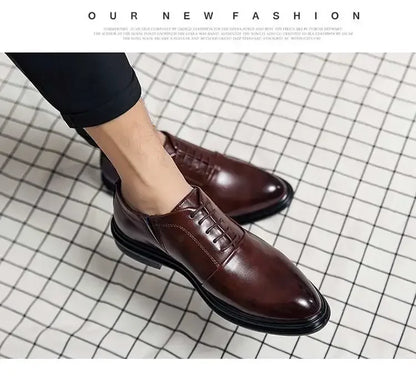 Business Formal Leather Shoes Men's Casual with Suit Low Top Solid Wedding Oxford Shoes Pointed Office Shoes