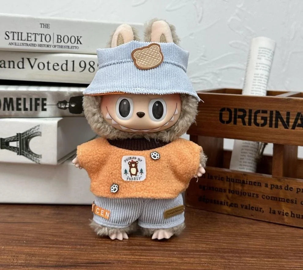 Cute Labubu Doll Costume 17 Cm Labubu Clothes Rubber-Coated Figurines Overalls Baby Dresses Summer Labubu Outfits Holiday Gift