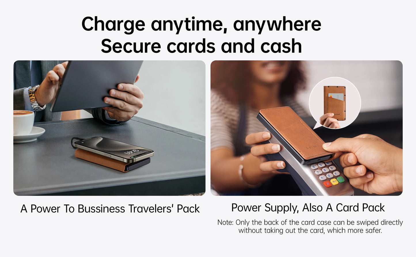 【PD 20W】Portable Power Bank with Wallet Case, 5000mAh Built-in Cable Fast Charging for Phone, USB-C, Slim portable charger