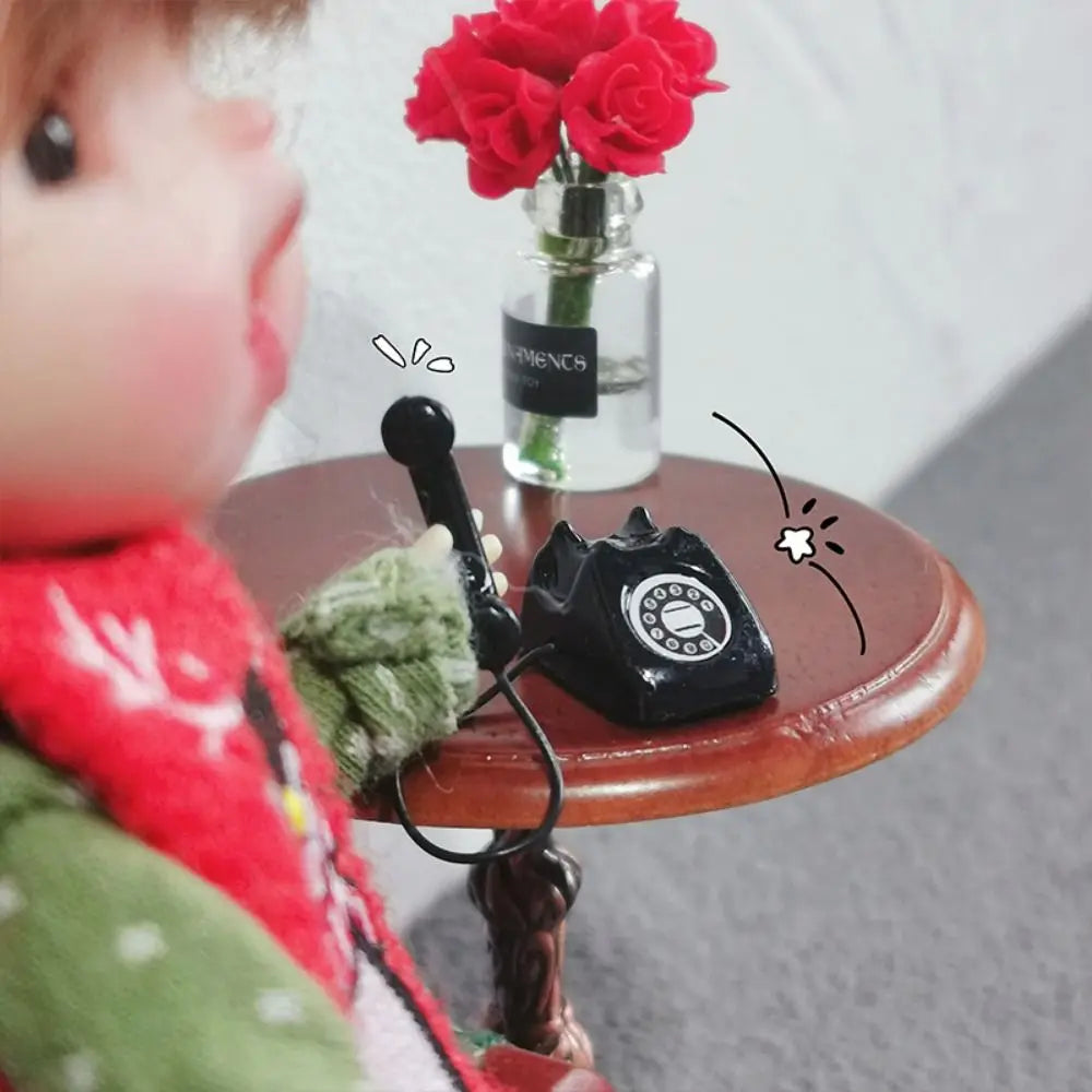 1:12 Doll House Miniature Simulated Telephone Vintage Dollhouse Furniture Dollhouse Miniature Phone Model Rotary Mini Phone