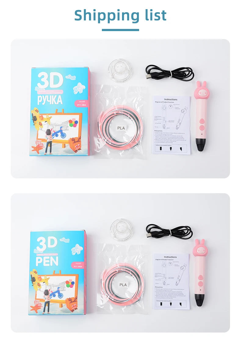2022 3d Pen for Kids PLA Filament 1.75mm Set 3D Printing Pens Kit Safe Low Temperature Anti-Scald USB Charging Birthday Gift