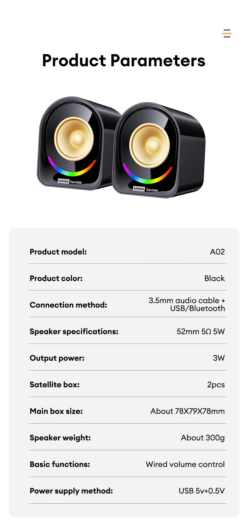 Original Lenovo A02 Wireless Bluetooth Speakers Deep Bass Sound Outdoor Soundbox Music RGB Lighting Long Standby Loudspeakers