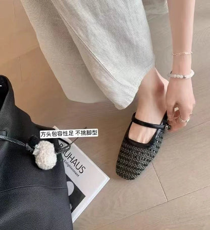 Fashionable slippers, women's hollow toe half-slippers, 2025 summer new square-toed low-heel comfortable women's shoes