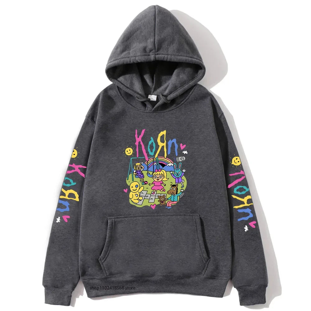 Cartoon Graphic Korn Hoodies Kawaii Music Band Print Sweatshirts Mens Clothes Winter Casual Fleece Streetwear Women Unisex Tops
