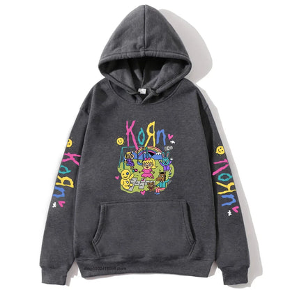 Cartoon Graphic Korn Hoodies Kawaii Music Band Print Sweatshirts Mens Clothes Winter Casual Fleece Streetwear Women Unisex Tops