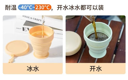 Collapsible Travel Cup Portable Folding Water Bottle for Camping, Hiking & Outdoor Activities, Space-Saving Silicone Drinkware