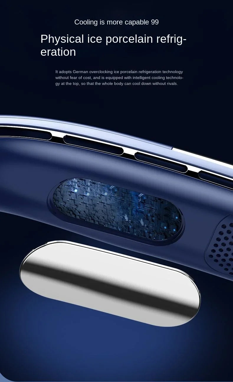 10000mAh Portable Neck Fan Mini Bladeless Silent Neckband Fan USB Rechargeable 3 Speeds Mute Wireless Electric Neck Cooler Fans