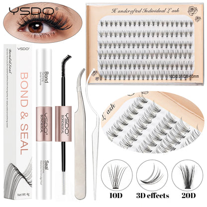 DIY Lash Extension Kit Lash Individual Lashes Clusters8-16mm With Waterproof Lash Bond And Seal Eyelash Tweezers Lash Kit