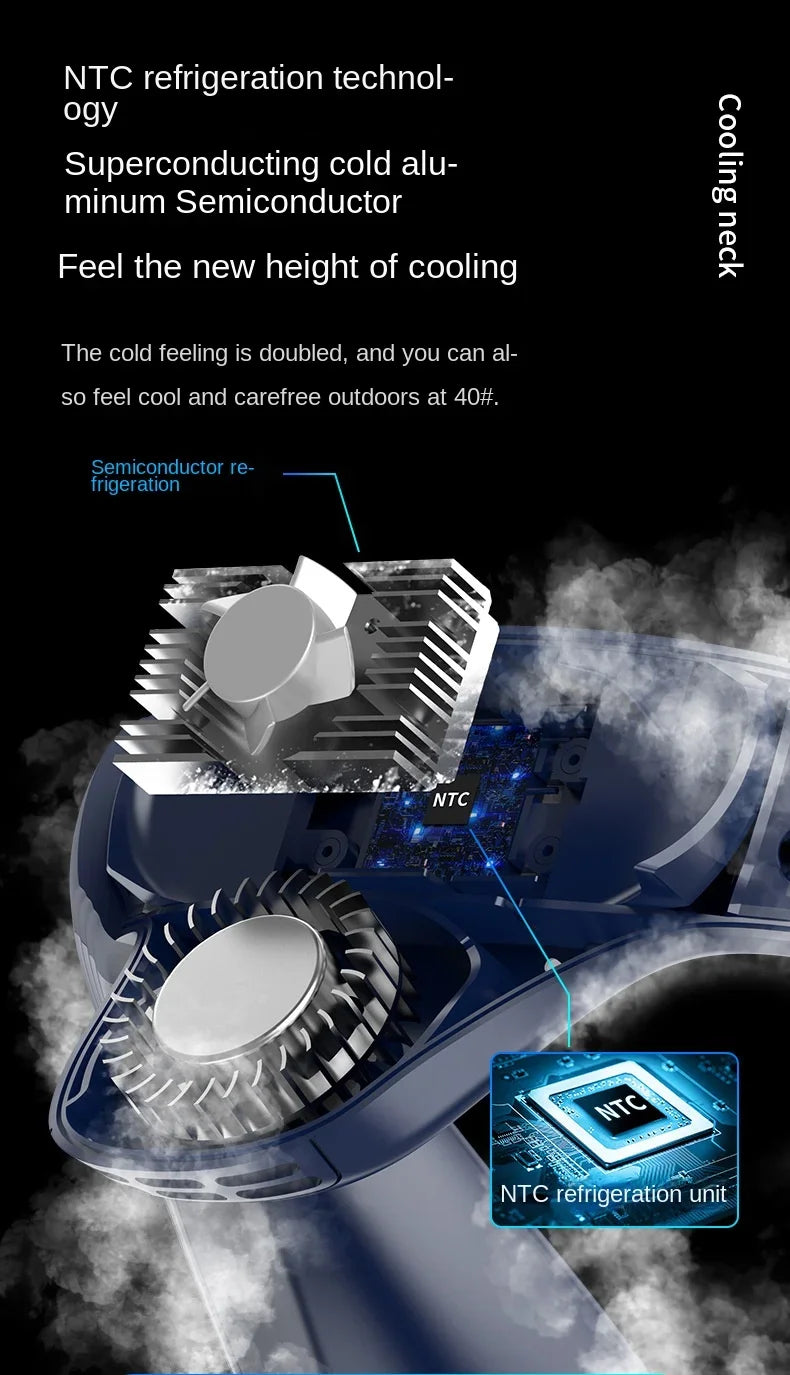 New Neck Air Conditioner Portable Neck Fan Rechargeable Semiconductor Cooling Bladeless Fan Outdoor Personal Fan Wearable Cooler