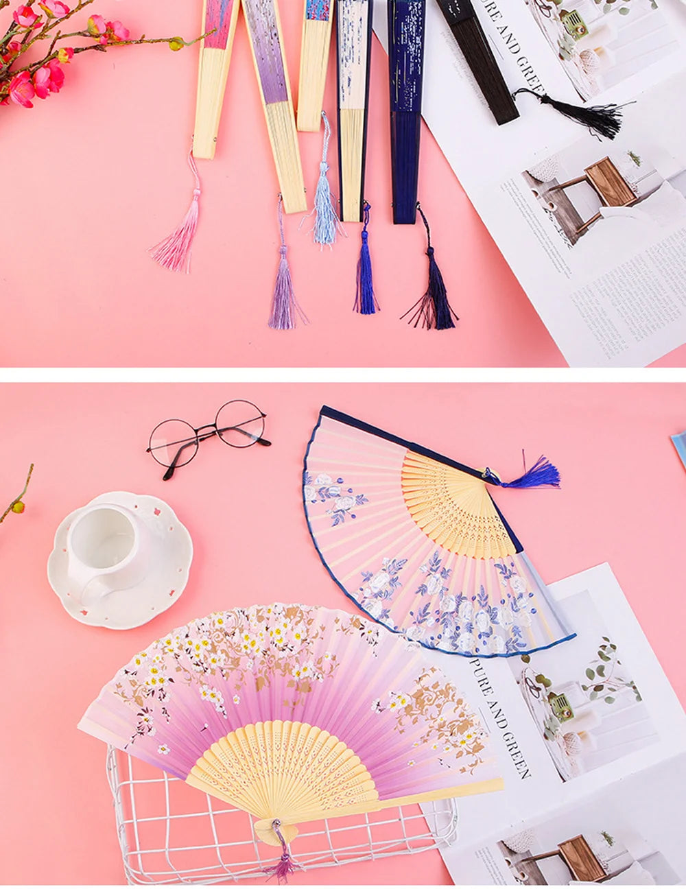 Bamboo Folding Fan Silk Chinese Fan Hand Women Black Fan Summer Female Dance Home Decoration Party Gift Home Ornament Fan Black