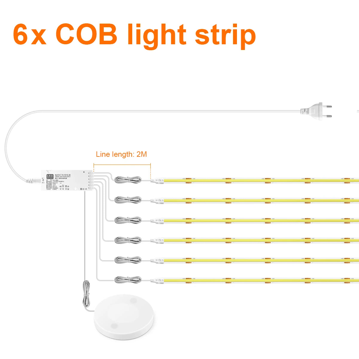 COB LED Strip Light Under Cabinet Collection Display Bookcase Wardrobe Closet Lamp Tape Penetrable Wood Dimmable Touch Sensor