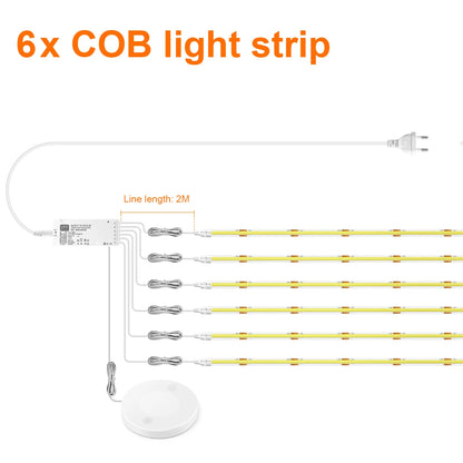COB LED Strip Light Under Cabinet Collection Display Bookcase Wardrobe Closet Lamp Tape Penetrable Wood Dimmable Touch Sensor