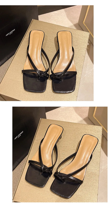 Flip-flops, Women Wear 2024 New Summer Half - Toe Sandals, Fashion Casual Mid-heel Chunky Sandals, Women's Shoes