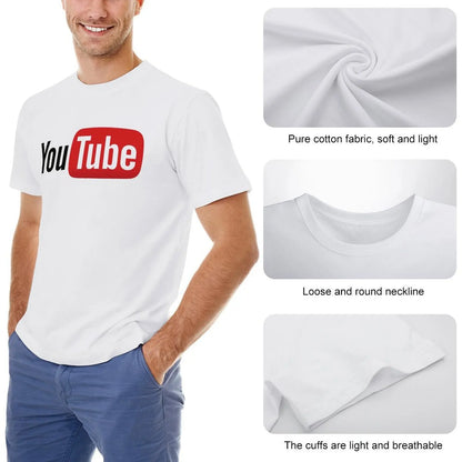 Mens T-Shirt YouTube Logo T-Shirts Fashion Video Website Summer Tees Y2K Fun Design 100% Cotton Clothes Plus Size