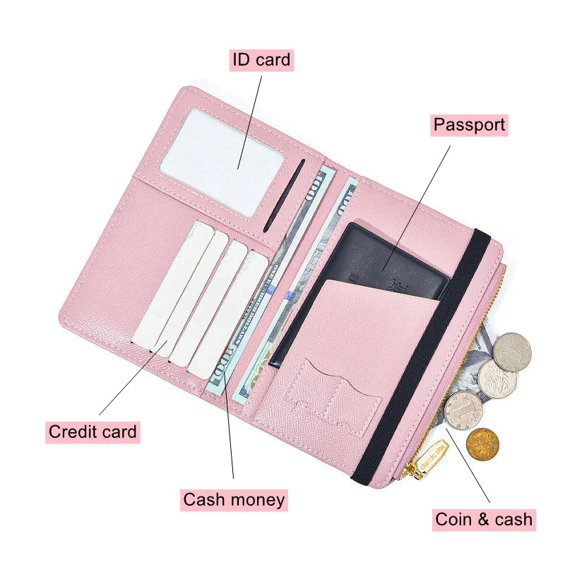 RFID Blocking Passport Wallets Zipper Waterproof Wallet  Hand holder Anti-Theft Cell Phone Purse Travel Accessories