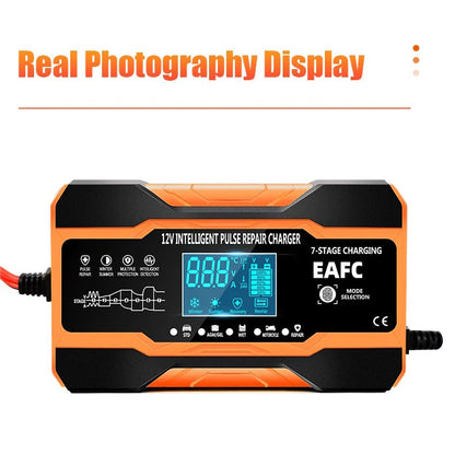 12V 24V 12A 10A Battery Charger Smart Fast Charging for Car Batteries 7-Stage Charge Pulse Repair for AGM GEL WET Lead Acid