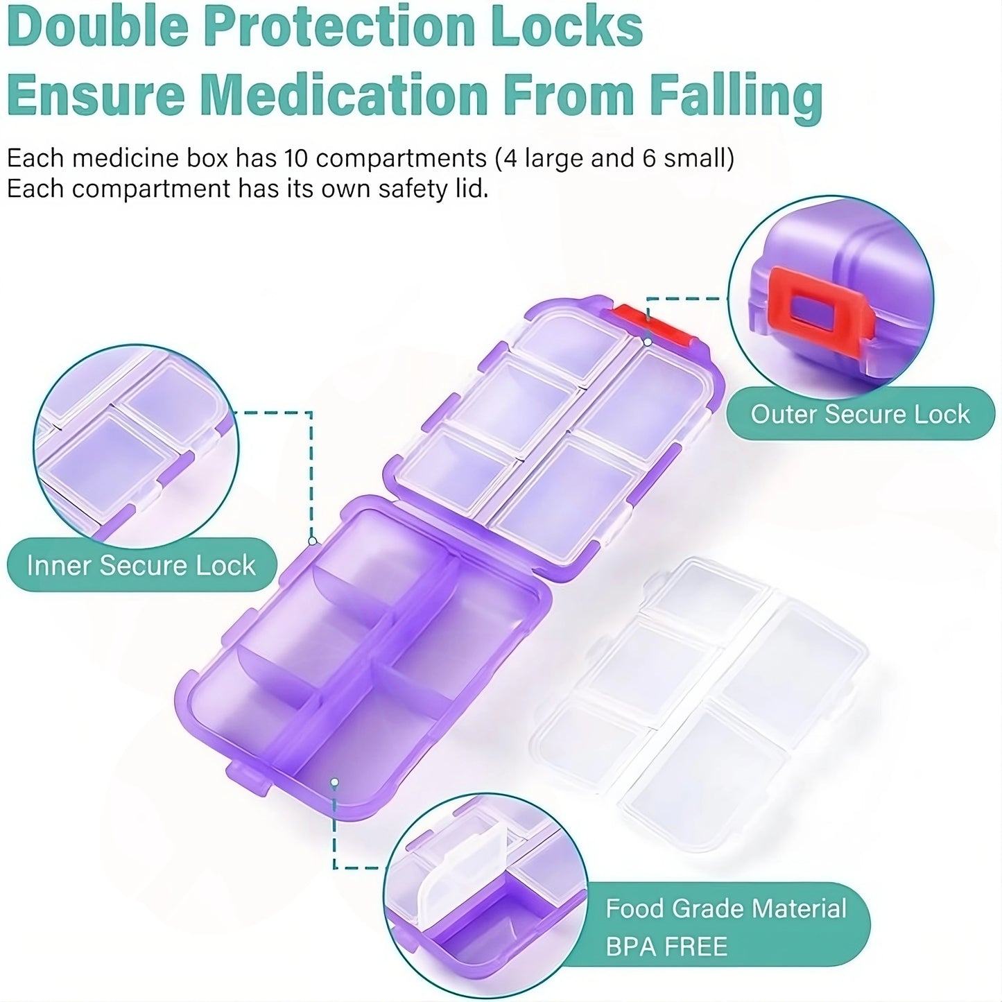 Travel Pill Organizer Box Brand Labels 10 Compartment Small Pill Case Medicine Kit Portable Pocket Purse Pharmacy