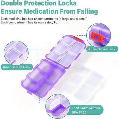 Travel Pill Organizer Box Brand Labels 10 Compartment Small Pill Case Medicine Kit Portable Pocket Purse Pharmacy