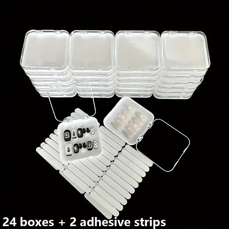 20pcs Press On Nail Packaging Boxes With Double Sided Adhesive Nail Tape Acrylic Press On Nail Storage Box in 4 Colors For Nail