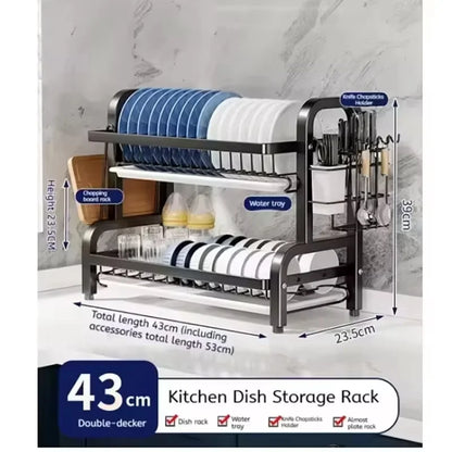 Dish Drying Rack 3-Tier Compact Kitchen Dish Rack Drainboard Set Large Rust-Proof Dish Drainer with Utensil Holder Kitchen Racks