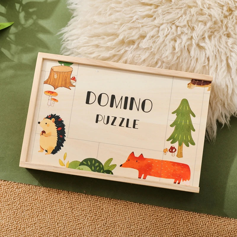 The Baby Montessori Domino Puzzle Toy Features Cartoon Patterned Dominoes With Smooth Edges That Are Super Fun For Babies