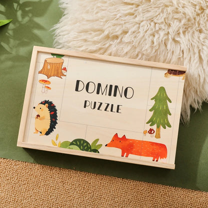 The Baby Montessori Domino Puzzle Toy Features Cartoon Patterned Dominoes With Smooth Edges That Are Super Fun For Babies