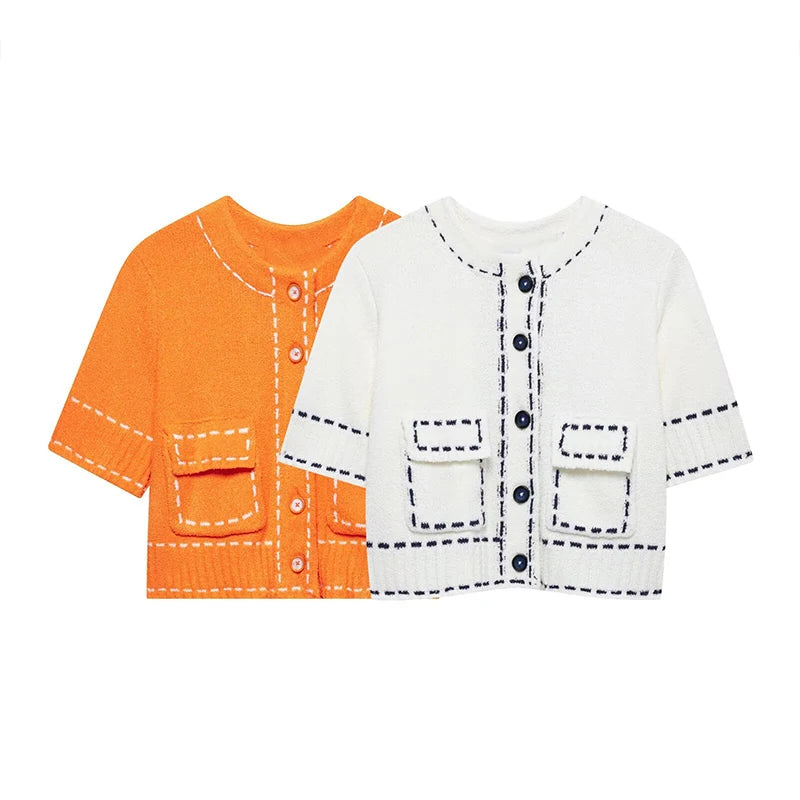 Elegant Unique Button Women's Cardigan Casual O-neck Knitted Single Breasted Sleeveless Blouse Female Summer Lady Office Wears