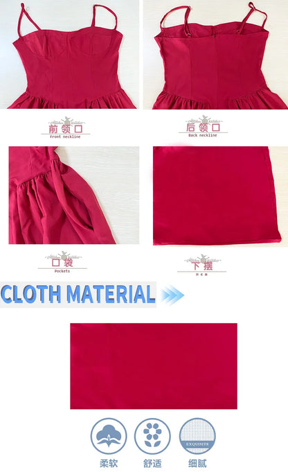 Spring Summer New Women's Clothing Solid Color Strap French Retro Dress Sleeveless Long Maxi Dresses