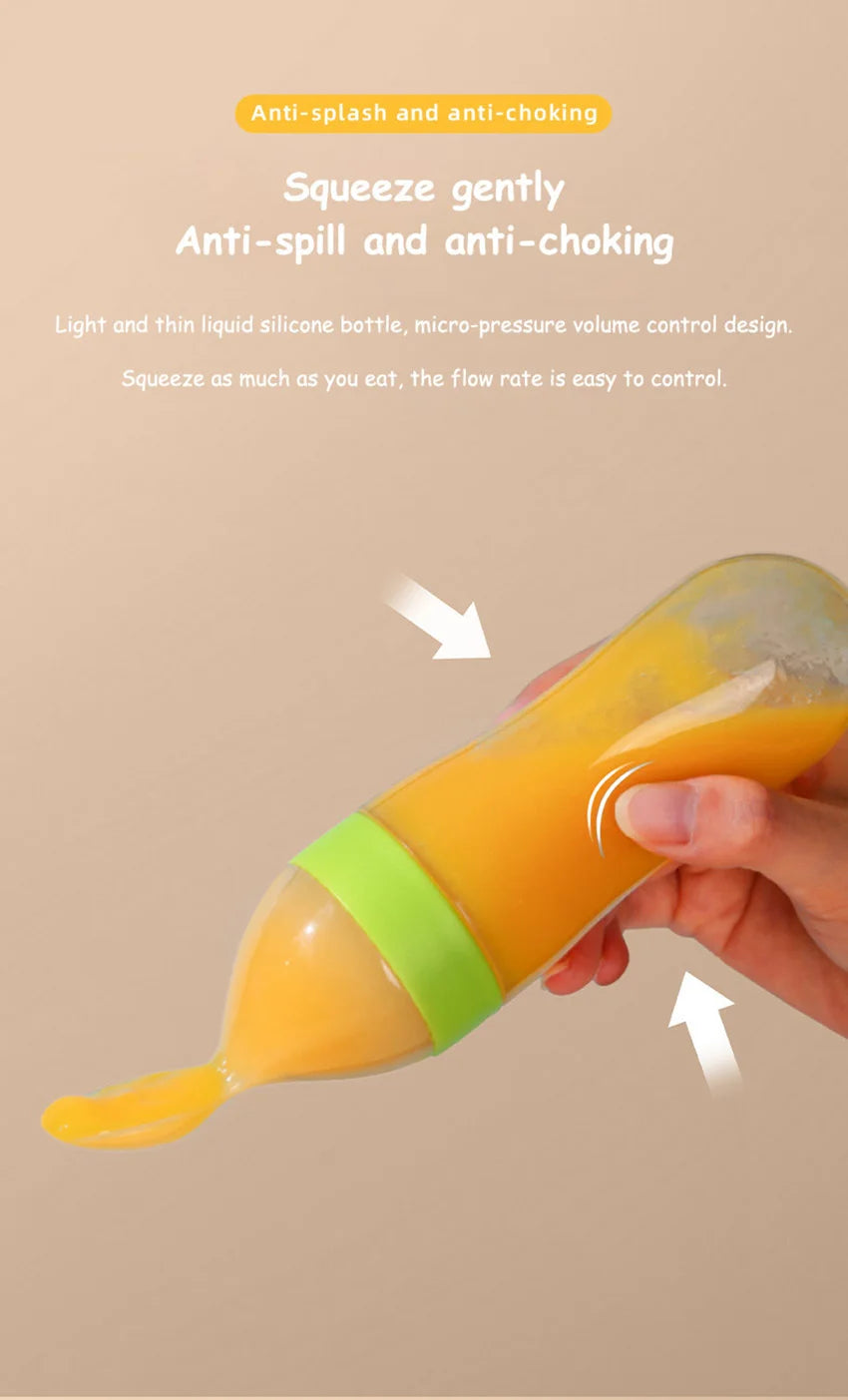 Infant Baby Squeezing Feeding Spoon Baby Silicone Baby Feeding Vegetable Fruit Bottle Baby Dish Scale spoon & hand towel set