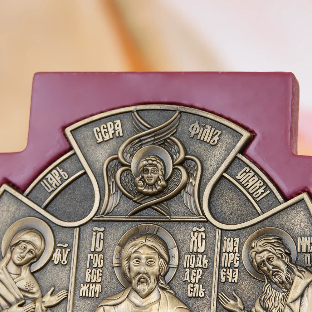 Orthodox Church Icon Metal Jesus Statue Religion Character Image Church Home Wall Hanging Wood Frame Icon