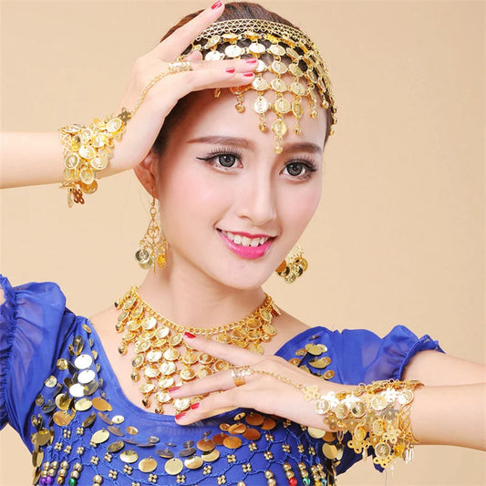 Indian Dance Accessories Necklace Headwear Earrings Bracelet Hair Band Jewelry Set Women's Party Jewelry Gifts