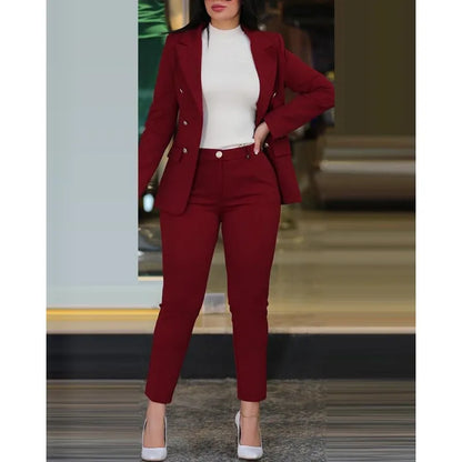 Office Lady 2 Pieces Blazer Set Ladies 2024 Elegant Pant Suit Women Chic Trousers Suit Casual Long Sleeve Jacket High Waist Pant