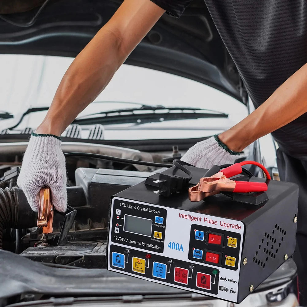 400A Intelligent Pulse Repair Charger Battery High Power Fast Charger 12V/24V Five-Stage Full Automatic Car Battery Charger 220W