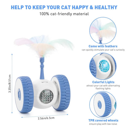 Interactive Cat Toys, Smart Sensing Automatic Cat Toy with Color Light and Feathers Wand, USB Rechargeable Cat Toys for Indoor