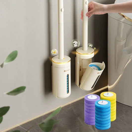 Disposable Toilet Brush Cleaner with Long Handle Bathroom Cleaning Sponge Brush with Replaceable Brush Head Toilet Accessories