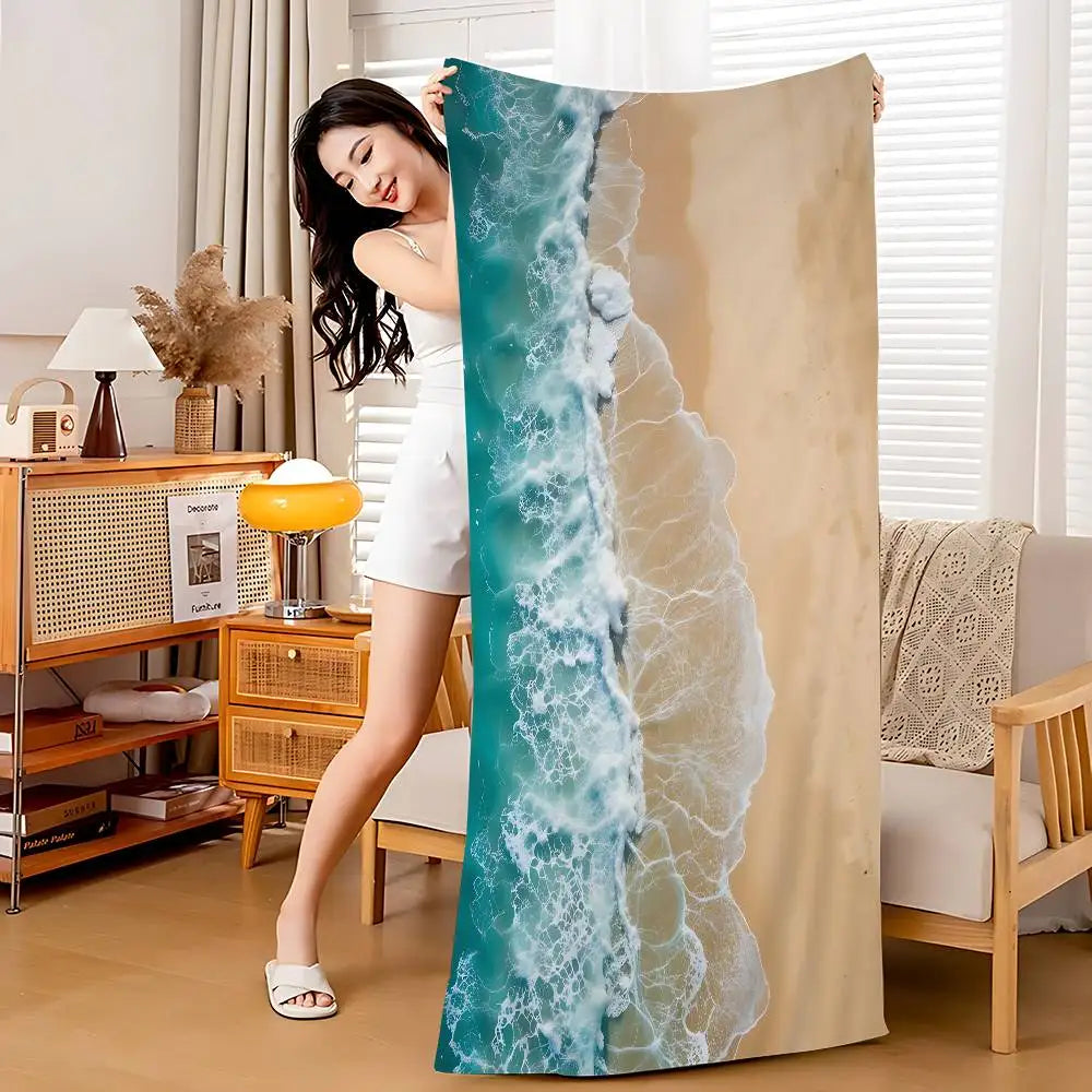 Beach Ocean Wave Anime Beach Swimming Towel Soft Absorbent Washcloth Children's Gifts For Kids Travel Camping Gym