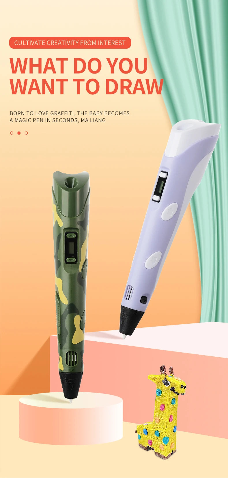 3D Pen DIY Drawing Pen With LCD Screen Compatible PLA ABS Filament Toys Safe Paiting for Children Kids Christmas Birthday Gifts