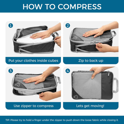 Compression Packing Cubes for Suitcases, Luggage Organizer Bags Set for Carry on, Travel Essentials 6 Set Clothes Bag Organizer