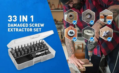 33 PCS Damaged Screw Extractor Kit with Sleeve Extension Drill Bit for Universal Guillotine Bolt Removal Screw Removal Tool