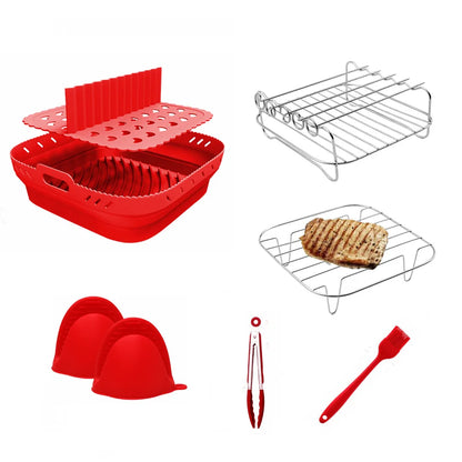 Air Fryer Accessories Silicone Air Fryer Liners with Stainless Steel Grill and Steaming Rack & Skewers Set