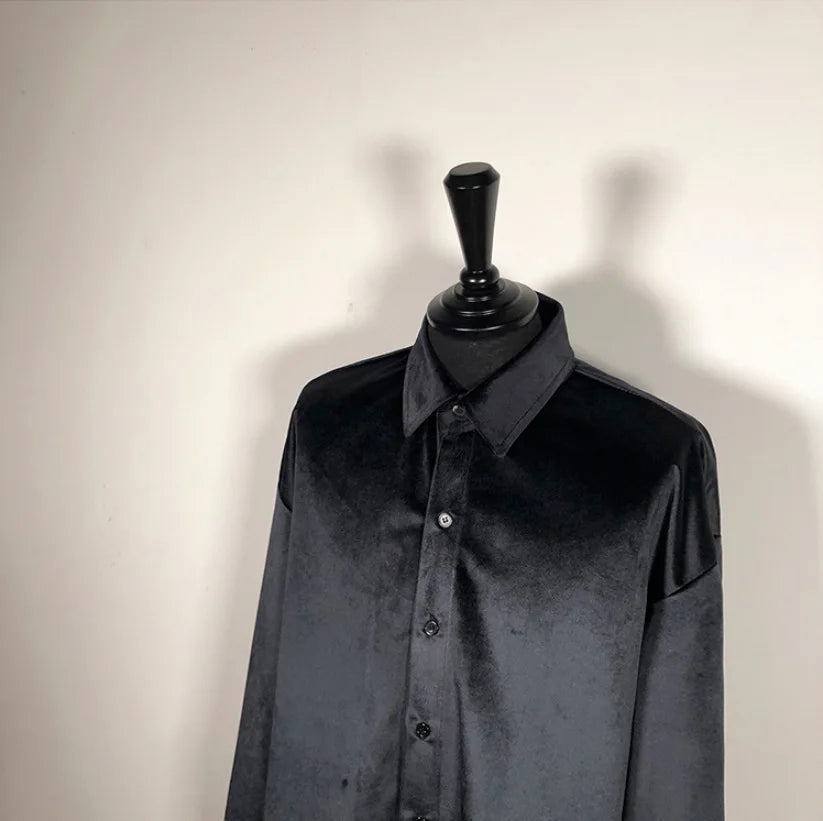 Men's Winter Velvet Shirt Red Black Luxury Clothes For Mens Burgundy chemise velours homme Korean Men Clothing Streetwear