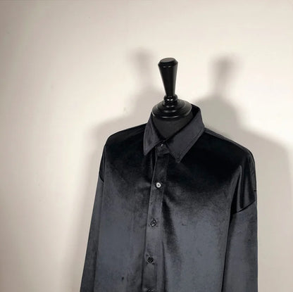 Men's Winter Velvet Shirt Red Black Luxury Clothes For Mens Burgundy chemise velours homme Korean Men Clothing Streetwear