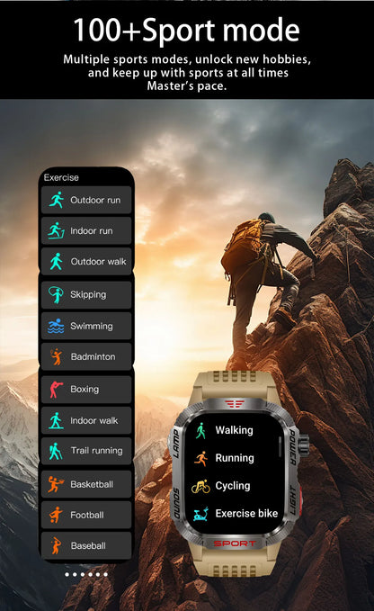 2024 New Durable Military Smart Watch Bluetooth Call Outdoor Sports Track Tracker Men's and Women's Smartwatches LED Flashlight