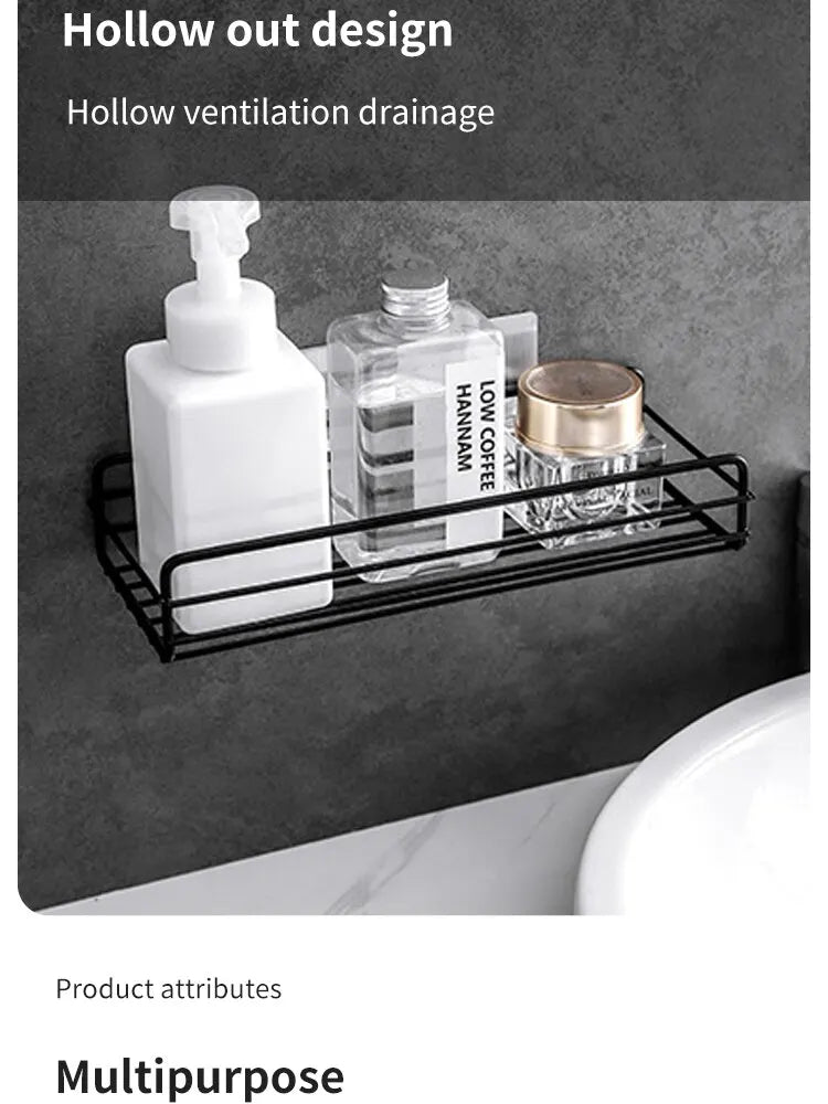 Bathroom Storage Rack Kitchen Organizer Shelf Black Shelves Corner Frame Iron Shower Punch Free Mounted Caddy Rack