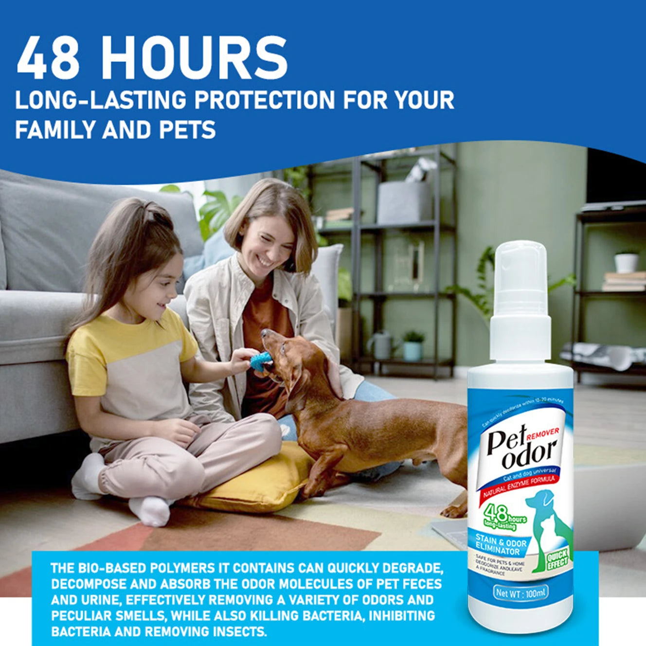 100ml Enzyme Pet Deodorizing Spray Cat Dog Urine Odor Remover Indoor Sofa Carpet Floor Litter Box Safe Gentle Formula