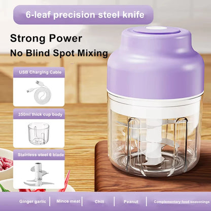320ML Electric Garlic Chopper 6 Blades Garlic Grinder Mini Vegetable Chopper Meat Mincer Portable Veggie Chopper Garlic Mincer