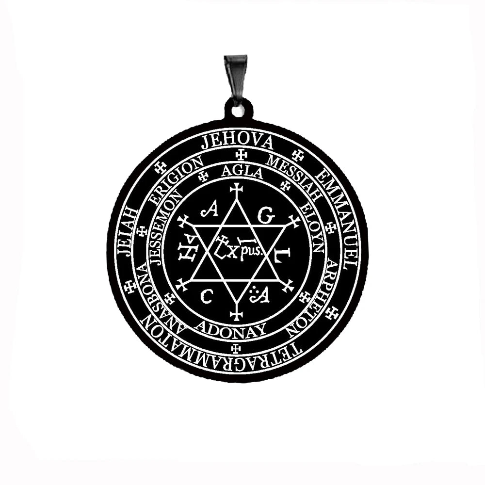 Grand Pentacle De Salomon The Grand Grimoire with The Great Clavicle of Solomon Amulet Talisman Stainless Steel Pendant Necklace